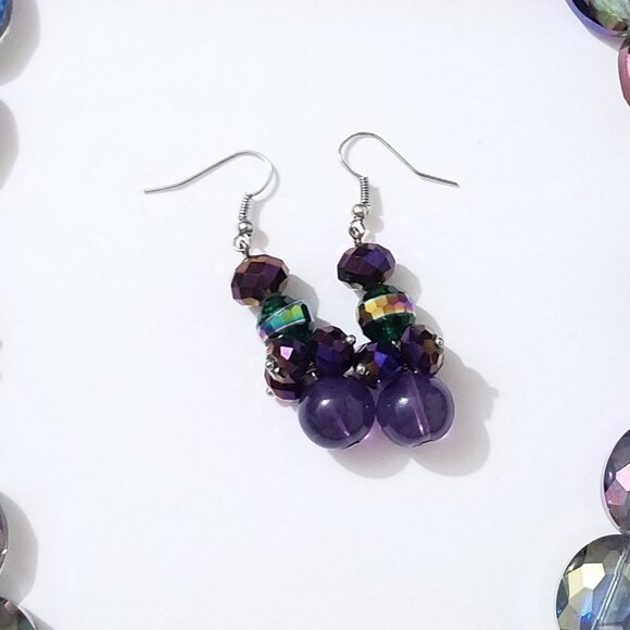 Hand Crafted Beaded 2 Piece Necklace Set  Amethyst Necklace and Dangle Earrings - Picture 7 of 8